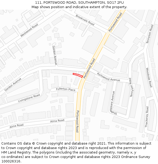 111, PORTSWOOD ROAD, SOUTHAMPTON, SO17 2FU: Location map and indicative extent of plot