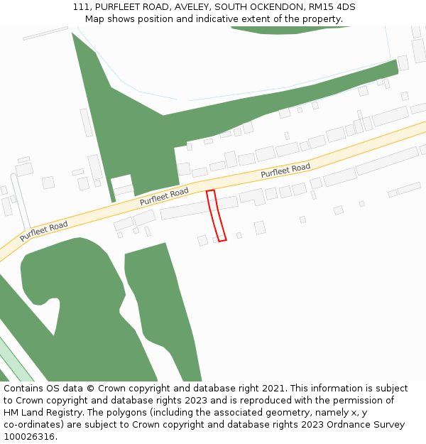 111, PURFLEET ROAD, AVELEY, SOUTH OCKENDON, RM15 4DS: Location map and indicative extent of plot