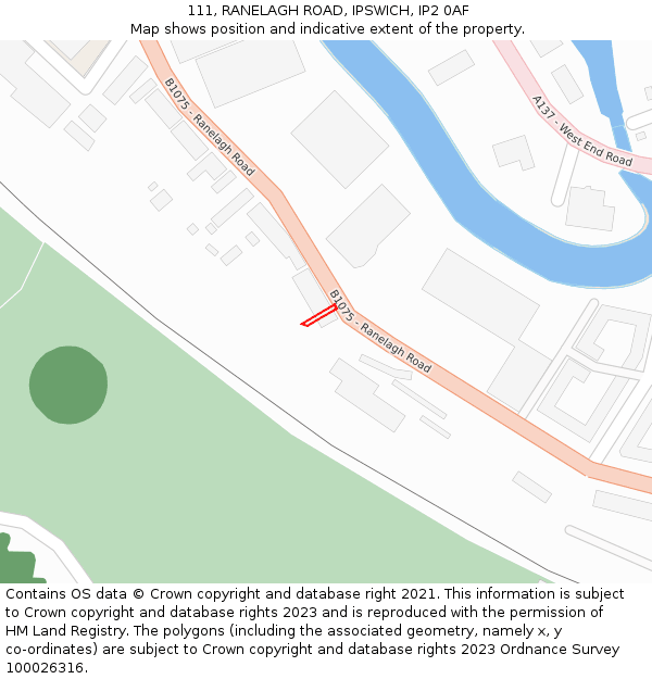 111, RANELAGH ROAD, IPSWICH, IP2 0AF: Location map and indicative extent of plot