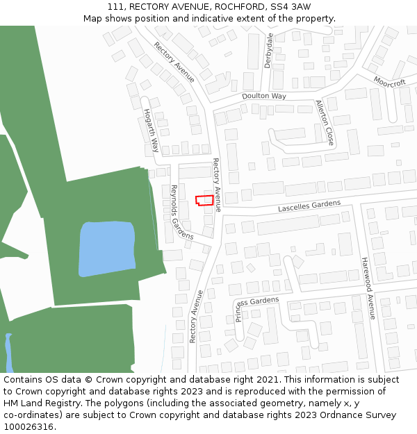 111, RECTORY AVENUE, ROCHFORD, SS4 3AW: Location map and indicative extent of plot