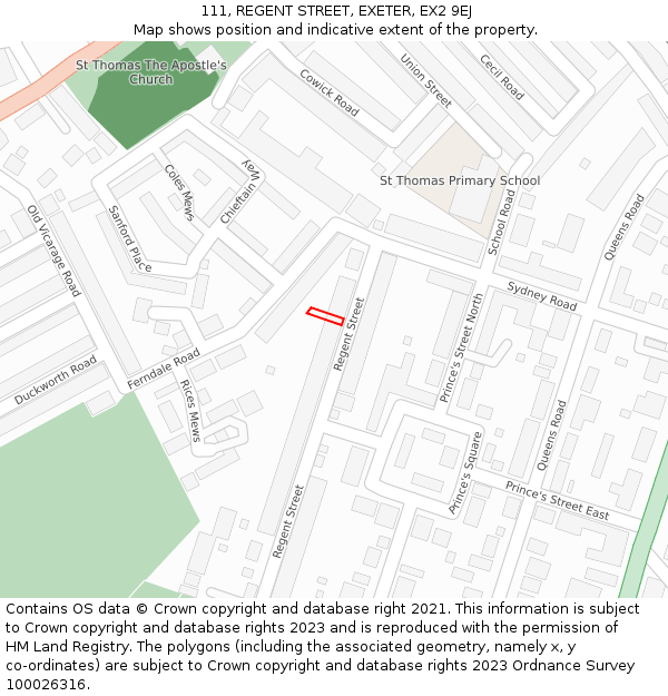 111, REGENT STREET, EXETER, EX2 9EJ: Location map and indicative extent of plot