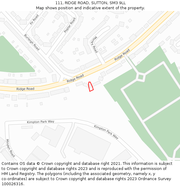 111, RIDGE ROAD, SUTTON, SM3 9LL: Location map and indicative extent of plot