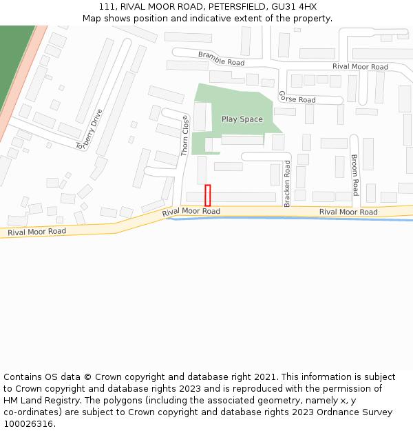 111, RIVAL MOOR ROAD, PETERSFIELD, GU31 4HX: Location map and indicative extent of plot