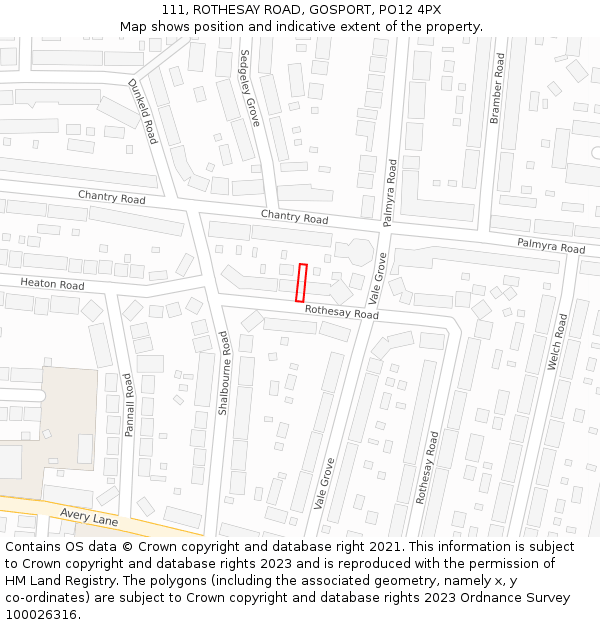 111, ROTHESAY ROAD, GOSPORT, PO12 4PX: Location map and indicative extent of plot