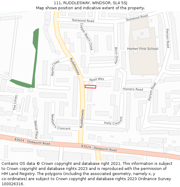111, RUDDLESWAY, WINDSOR, SL4 5SJ: Location map and indicative extent of plot
