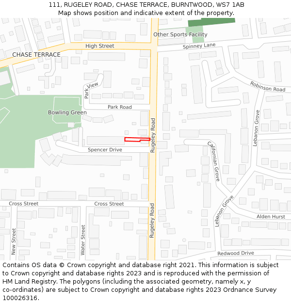 111, RUGELEY ROAD, CHASE TERRACE, BURNTWOOD, WS7 1AB: Location map and indicative extent of plot