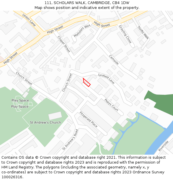 111, SCHOLARS WALK, CAMBRIDGE, CB4 1DW: Location map and indicative extent of plot