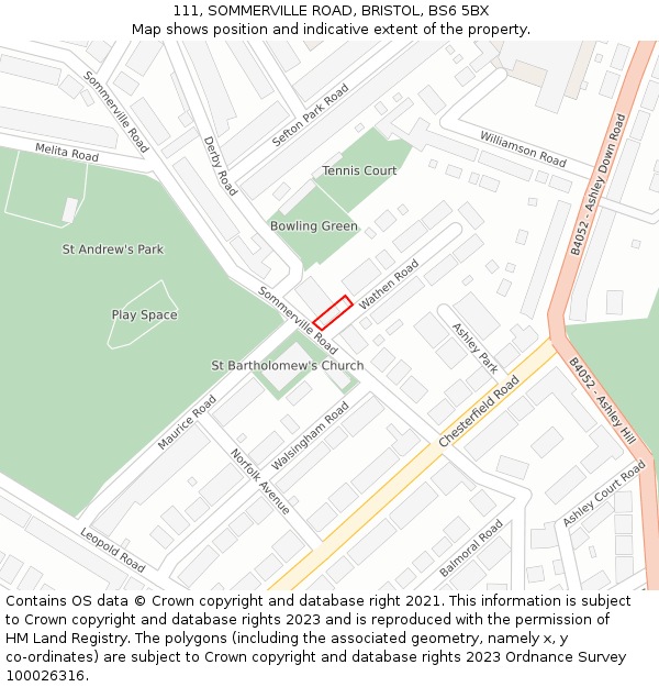 111, SOMMERVILLE ROAD, BRISTOL, BS6 5BX: Location map and indicative extent of plot