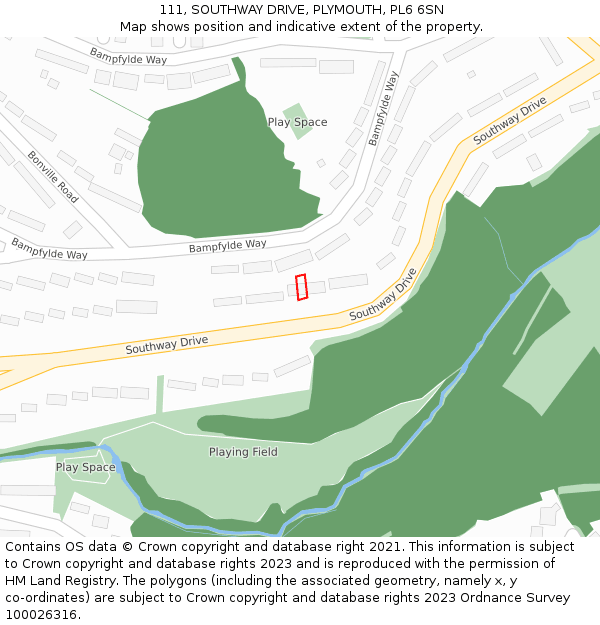 111, SOUTHWAY DRIVE, PLYMOUTH, PL6 6SN: Location map and indicative extent of plot