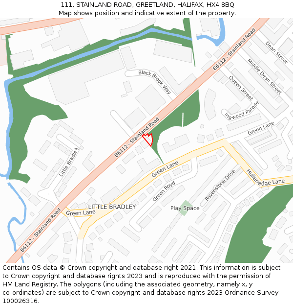 111, STAINLAND ROAD, GREETLAND, HALIFAX, HX4 8BQ: Location map and indicative extent of plot