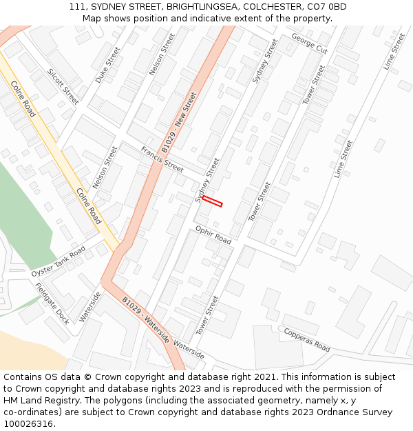 111, SYDNEY STREET, BRIGHTLINGSEA, COLCHESTER, CO7 0BD: Location map and indicative extent of plot