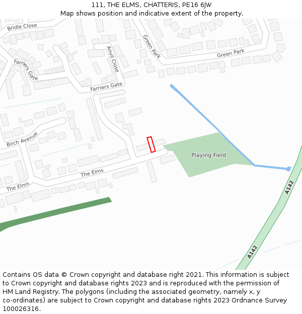 111, THE ELMS, CHATTERIS, PE16 6JW: Location map and indicative extent of plot