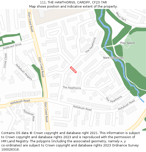 111, THE HAWTHORNS, CARDIFF, CF23 7AR: Location map and indicative extent of plot