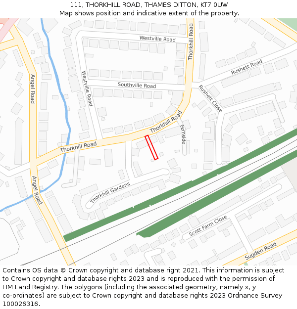 111, THORKHILL ROAD, THAMES DITTON, KT7 0UW: Location map and indicative extent of plot