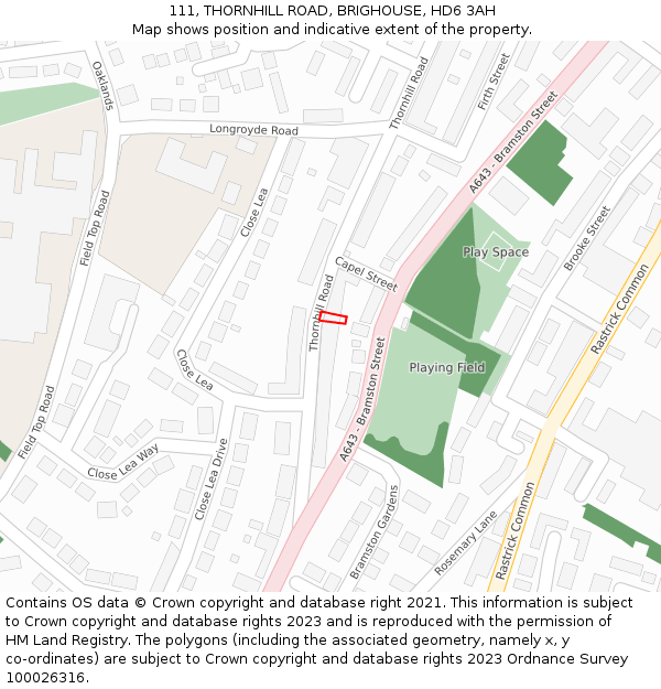 111, THORNHILL ROAD, BRIGHOUSE, HD6 3AH: Location map and indicative extent of plot