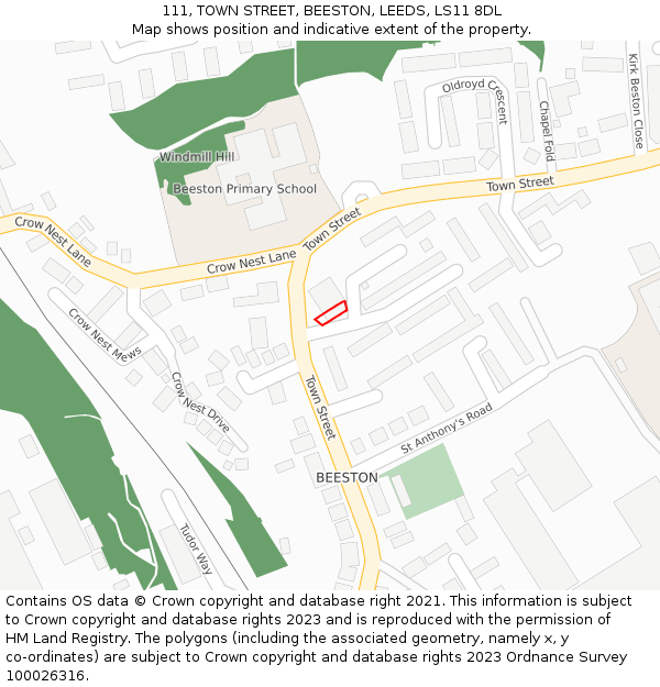 111, TOWN STREET, BEESTON, LEEDS, LS11 8DL: Location map and indicative extent of plot