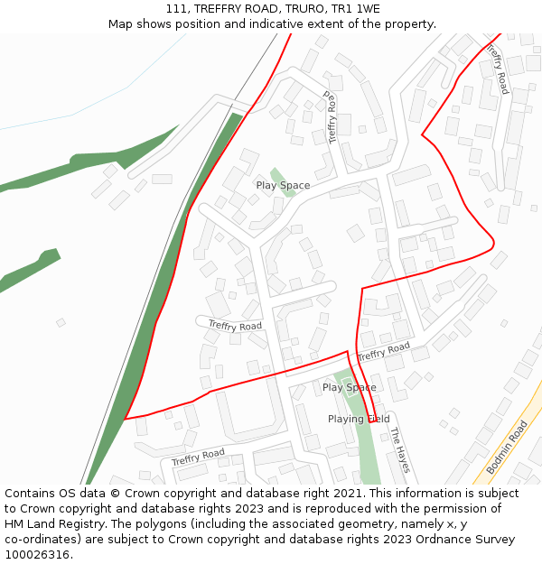 111, TREFFRY ROAD, TRURO, TR1 1WE: Location map and indicative extent of plot