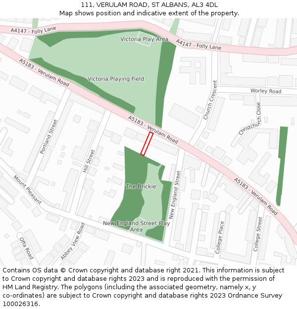 111, VERULAM ROAD, ST ALBANS, AL3 4DL: Location map and indicative extent of plot