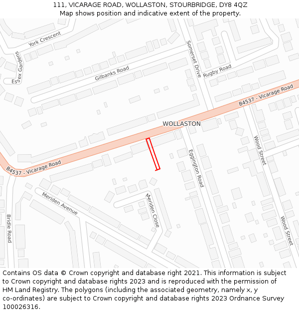 111, VICARAGE ROAD, WOLLASTON, STOURBRIDGE, DY8 4QZ: Location map and indicative extent of plot