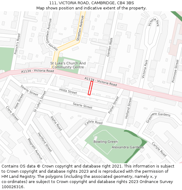 111, VICTORIA ROAD, CAMBRIDGE, CB4 3BS: Location map and indicative extent of plot