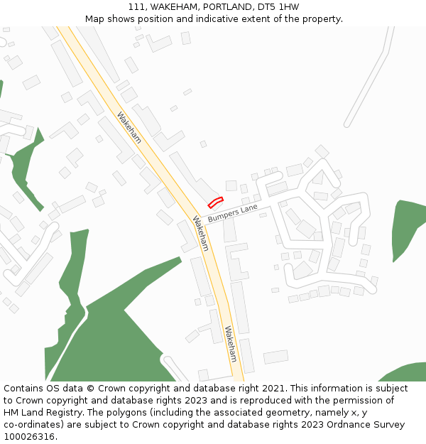 111, WAKEHAM, PORTLAND, DT5 1HW: Location map and indicative extent of plot