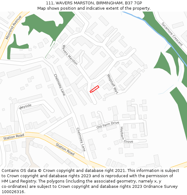 111, WAVERS MARSTON, BIRMINGHAM, B37 7GP: Location map and indicative extent of plot