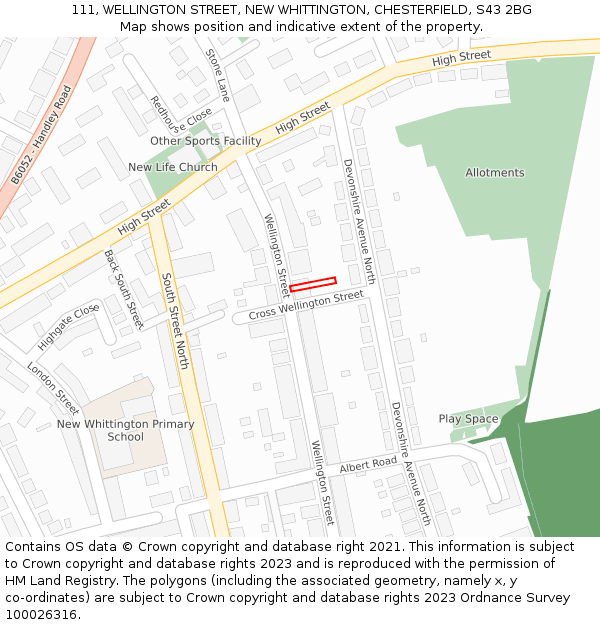 111, WELLINGTON STREET, NEW WHITTINGTON, CHESTERFIELD, S43 2BG: Location map and indicative extent of plot
