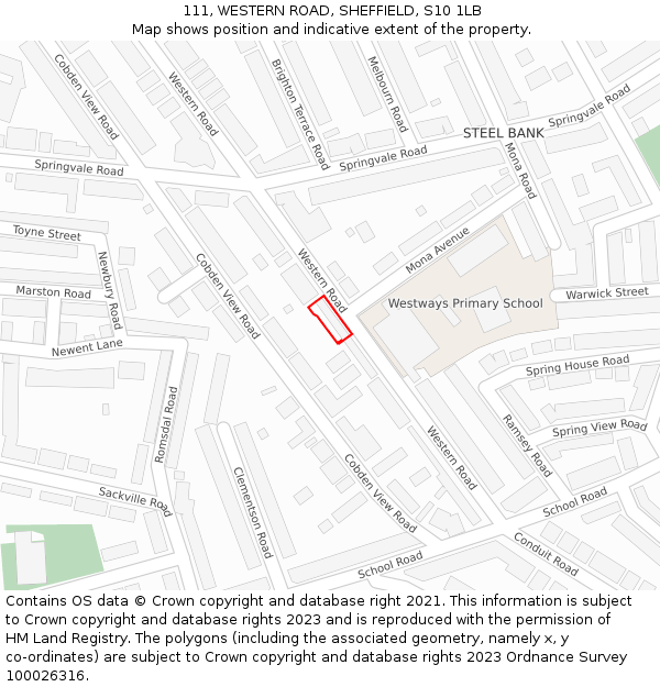 111, WESTERN ROAD, SHEFFIELD, S10 1LB: Location map and indicative extent of plot
