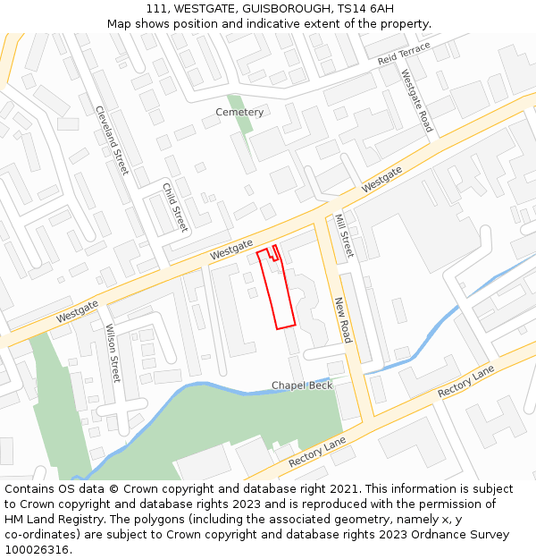 111, WESTGATE, GUISBOROUGH, TS14 6AH: Location map and indicative extent of plot