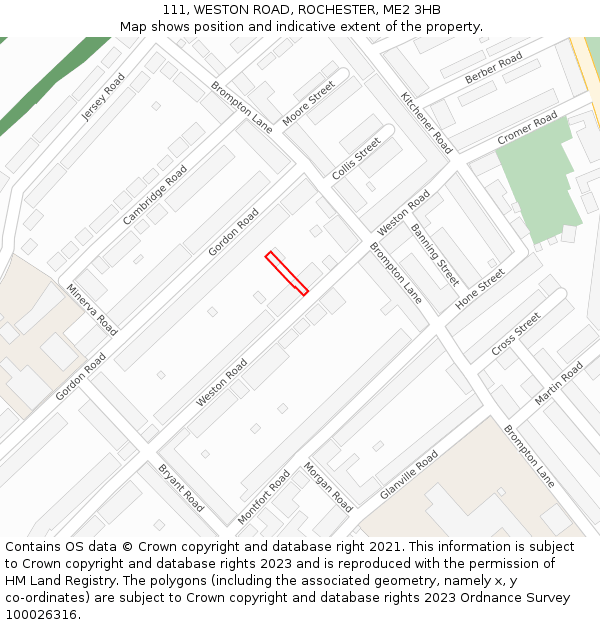 111, WESTON ROAD, ROCHESTER, ME2 3HB: Location map and indicative extent of plot