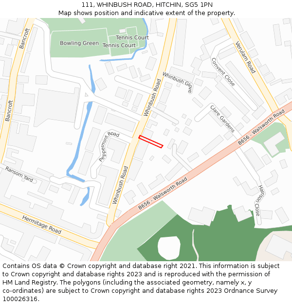 111, WHINBUSH ROAD, HITCHIN, SG5 1PN: Location map and indicative extent of plot