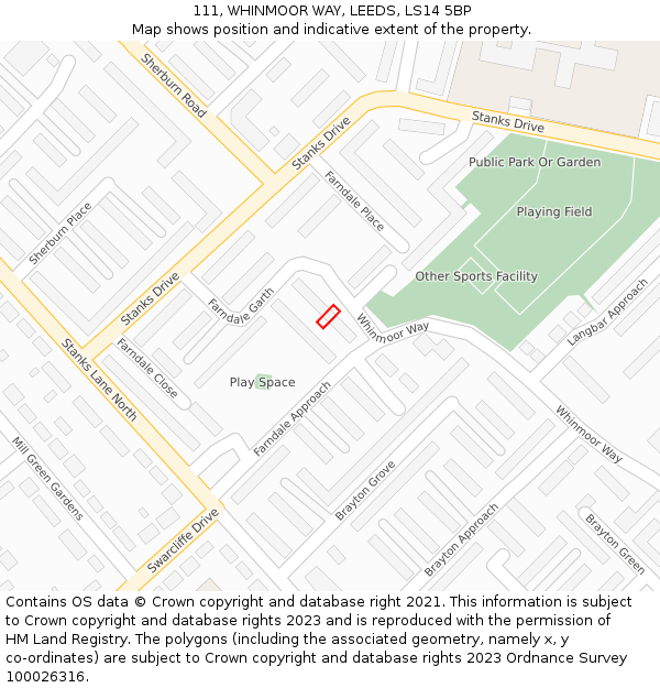 111, WHINMOOR WAY, LEEDS, LS14 5BP: Location map and indicative extent of plot