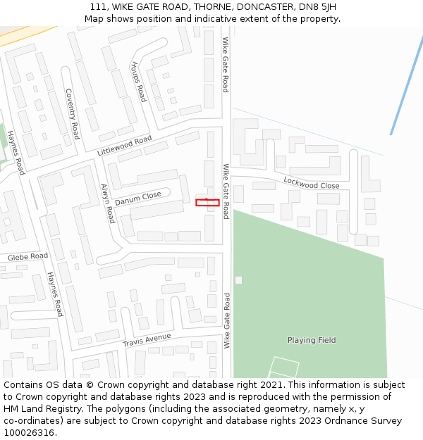111, WIKE GATE ROAD, THORNE, DONCASTER, DN8 5JH: Location map and indicative extent of plot