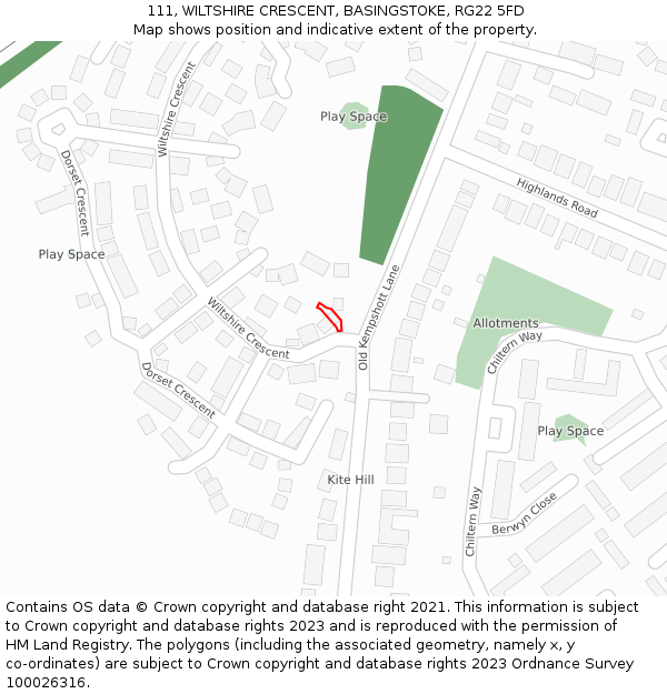 111, WILTSHIRE CRESCENT, BASINGSTOKE, RG22 5FD: Location map and indicative extent of plot