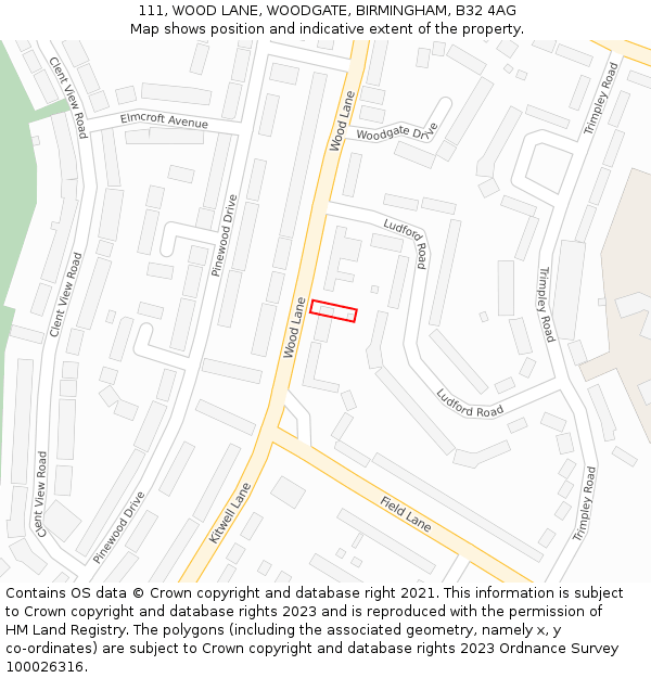 111, WOOD LANE, WOODGATE, BIRMINGHAM, B32 4AG: Location map and indicative extent of plot