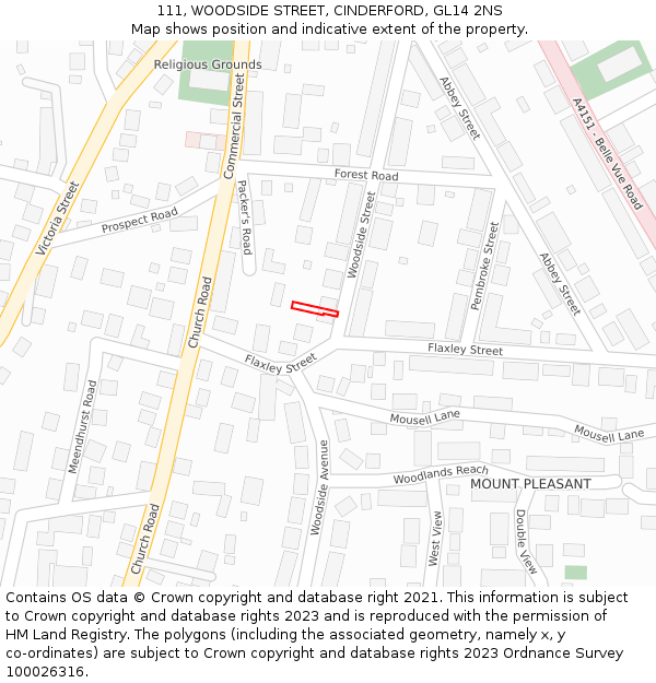 111, WOODSIDE STREET, CINDERFORD, GL14 2NS: Location map and indicative extent of plot