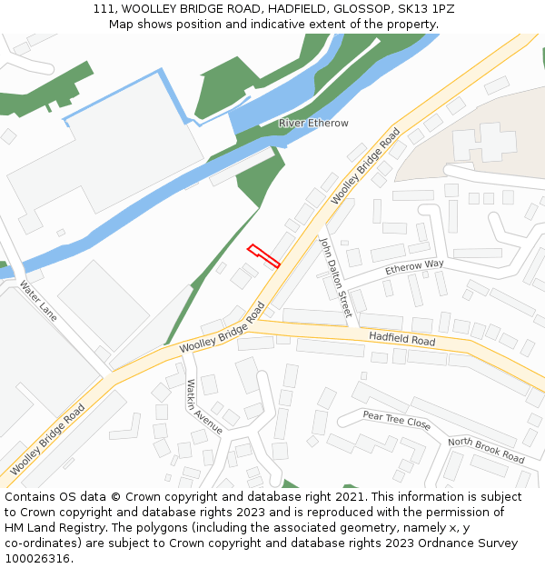111, WOOLLEY BRIDGE ROAD, HADFIELD, GLOSSOP, SK13 1PZ: Location map and indicative extent of plot