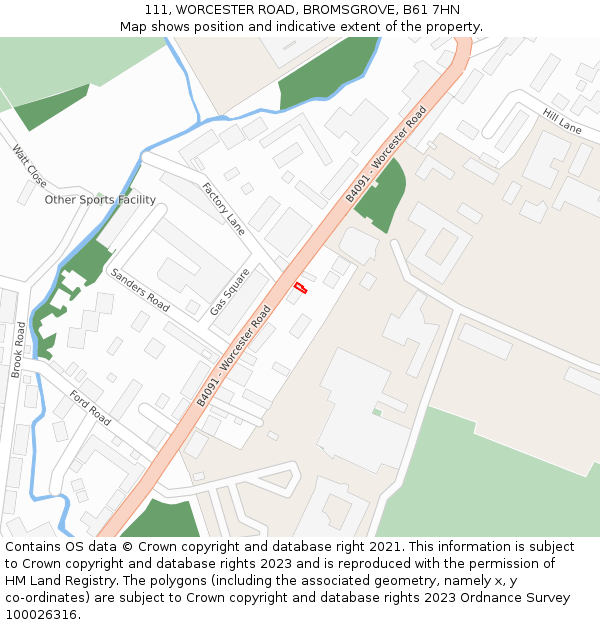 111, WORCESTER ROAD, BROMSGROVE, B61 7HN: Location map and indicative extent of plot