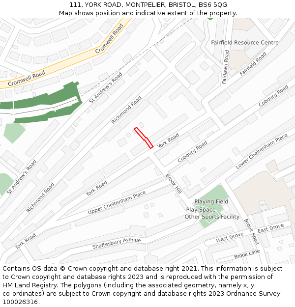 111, YORK ROAD, MONTPELIER, BRISTOL, BS6 5QG: Location map and indicative extent of plot