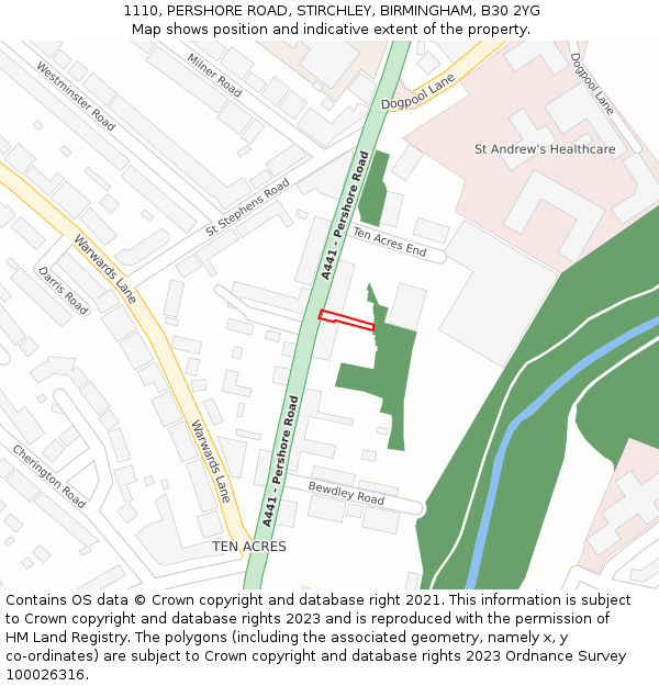 1110, PERSHORE ROAD, STIRCHLEY, BIRMINGHAM, B30 2YG: Location map and indicative extent of plot