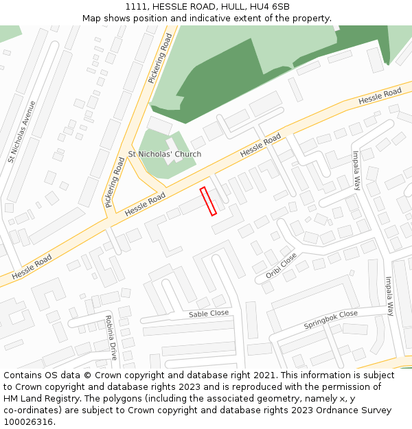 1111, HESSLE ROAD, HULL, HU4 6SB: Location map and indicative extent of plot