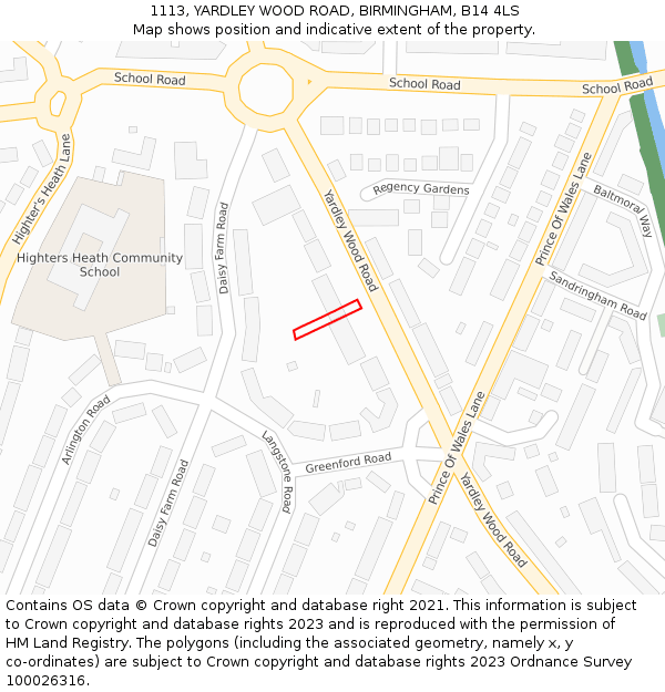 1113, YARDLEY WOOD ROAD, BIRMINGHAM, B14 4LS: Location map and indicative extent of plot