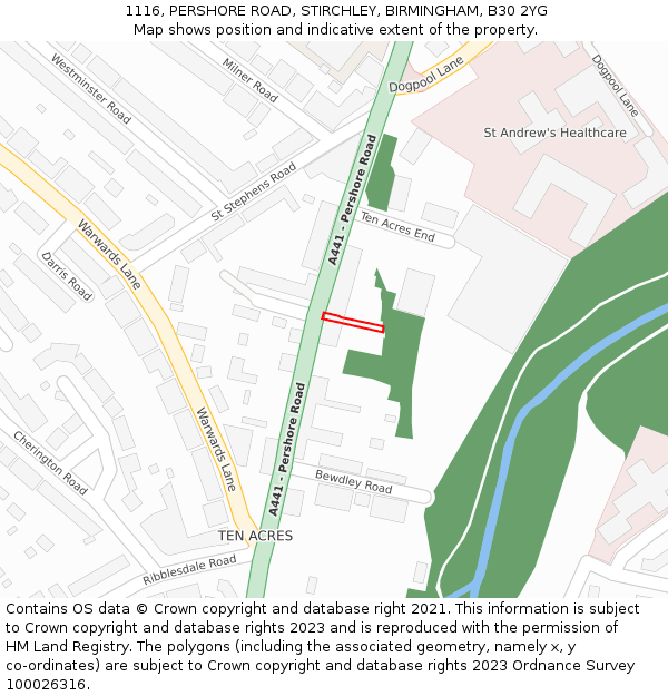 1116, PERSHORE ROAD, STIRCHLEY, BIRMINGHAM, B30 2YG: Location map and indicative extent of plot
