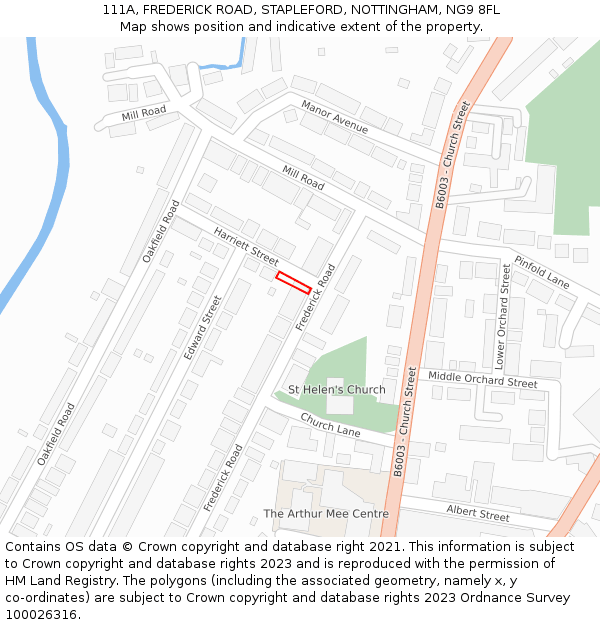 111A, FREDERICK ROAD, STAPLEFORD, NOTTINGHAM, NG9 8FL: Location map and indicative extent of plot
