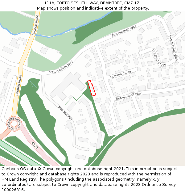 111A, TORTOISESHELL WAY, BRAINTREE, CM7 1ZL: Location map and indicative extent of plot