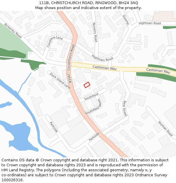 111B, CHRISTCHURCH ROAD, RINGWOOD, BH24 3AQ: Location map and indicative extent of plot
