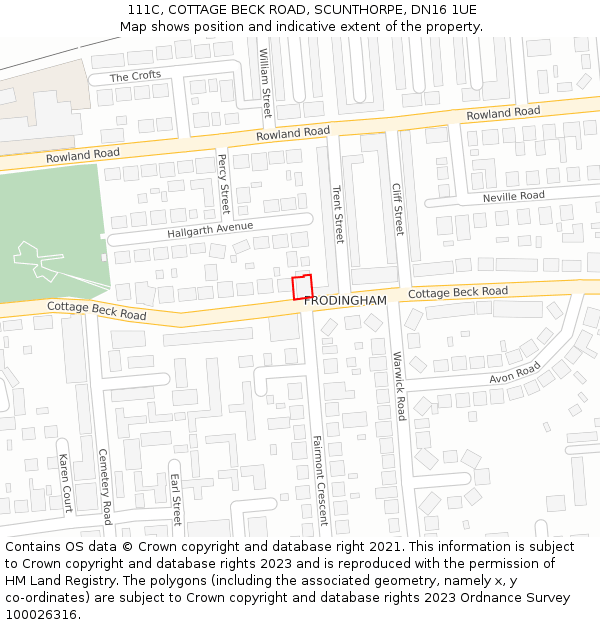 111C, COTTAGE BECK ROAD, SCUNTHORPE, DN16 1UE: Location map and indicative extent of plot