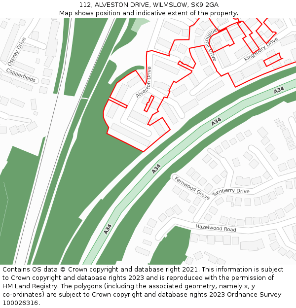 112, ALVESTON DRIVE, WILMSLOW, SK9 2GA: Location map and indicative extent of plot