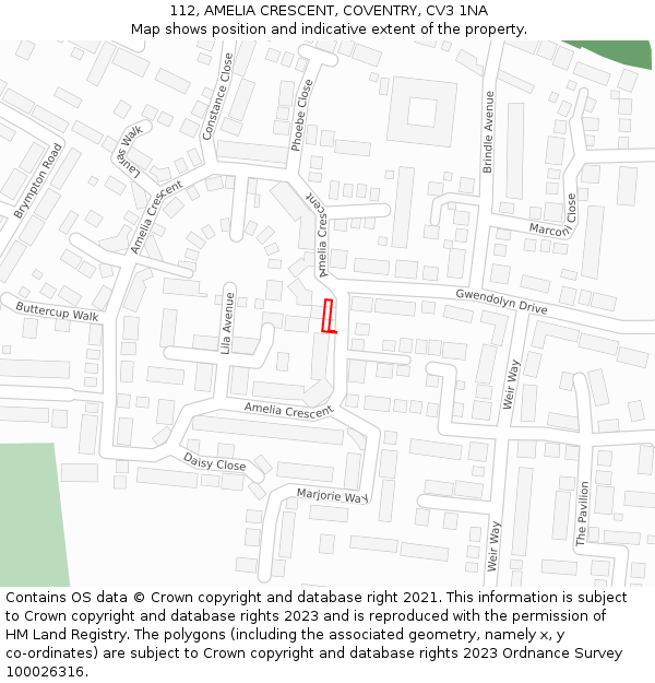 112, AMELIA CRESCENT, COVENTRY, CV3 1NA: Location map and indicative extent of plot