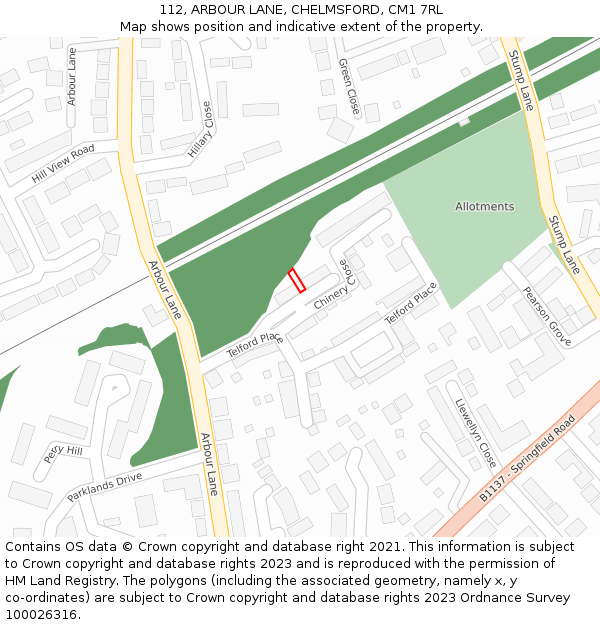112, ARBOUR LANE, CHELMSFORD, CM1 7RL: Location map and indicative extent of plot